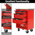 4-Drawer Heavy-Duty Rolling Tool Chest with Wheels & Steel Roof, Lockable Tool Chest Storage Cabinet for Garage, Workshop, Warehouse, and Repair Shop