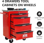 4 Drawer Rolling Tool Chest with Locker, 22.2" D Metal Movable Lockable Tool Cart Box Multi-Functional Hardware Storage Cabinet Box for Warehouse Basement Home Pantry Garage