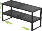 Expandable Adjustable Stackable Kitchen Organizer, Spice Rack,Metal Pantry Storage Shelves Racks,Counter Shelf for Cabinets, Countertop, Cupboard(2 Packs/Medium/Black)