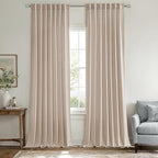 MIULEE Non-See-Through Privacy Linen Curtains 2 Panels, Light Filtering Window Curtains Farn House Textured Back Tab Semi Sheer Drapes for Bedroom Living Room, 52 x 90 Inches Long, Burlywood