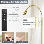 Reading Floor Lamp, 72" Tall LED Lamp with Flexible Gooseneck, Dimmable Zoomable Spotlight, Adjustable Color Beam Standing Lamp, Touch & Remote Control, Task Craft Bedroom Living Room (Light Gold)