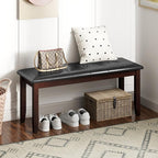 Giantex Button-Tufted Dining Bench, 45.5' PU Leather Upholstered Padded Bench for Bedroom Kitchen Living Room & Entryway, Solid Rubber Wood Legs, Supports Up to 400 Lbs