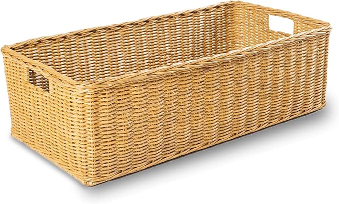 The Basket Lady Long Low Wicker Basket, Extra Large, 28.5 in L x 15 in W x 9 in H, Sandstone