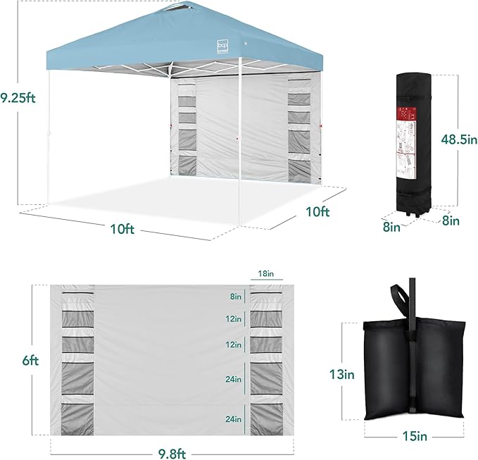 Best Choice Products 10x10ft Easy Pop Up Canopy w/Side Wall, 10 Pockets, Portable Carrying Case, 1-Button Setup, 4 Weight Bags - French Blue/White