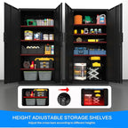 Metal Garage Storage Cabinet with Lock, 71" Tall Steel Storage Locker with 4 Adjustable Shelves, Heavy Duty Metal Cabinet for Garage, Office, Home, 31.5”W × 16.5”D, Black
