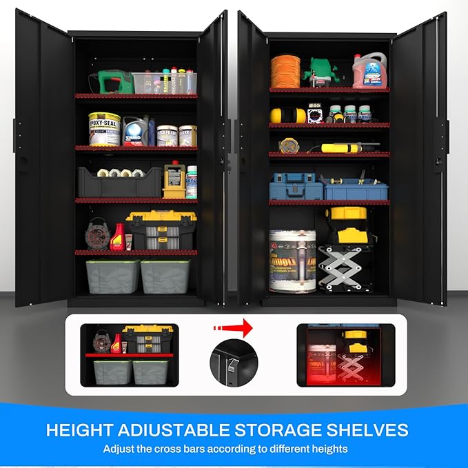 Metal Garage Storage Cabinet with Lock, 71" Tall Steel Storage Locker with 4 Adjustable Shelves, Heavy Duty Metal Cabinet for Garage, Office, Home, 31.5”W × 16.5”D, Black