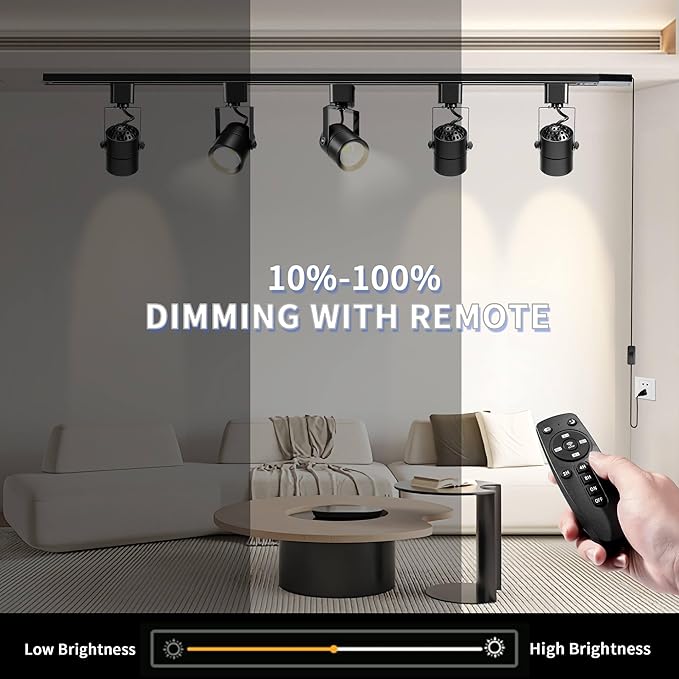 Plug in Track Lighting with Power Cord & Remote, 6-Light LED Track Lighting Kit with 6.6FT H Track Lighting Rails, Modern Kitchen Plug in Ceiling Lights Fixtures, 10W Black