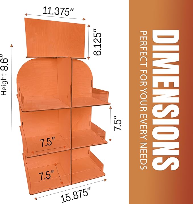 Versatile 4-Sided Rotating Display Stand for Candy, Snacks, Jams, Produce and More - Ideal for Craft Shows, Farmers Markets, and Retail Stores - 12 Shelves, Heavy-Duty Design, Easy Setup (Orange)