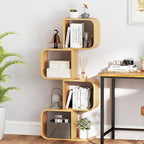 Giantex S-Shaped Bookcase Set of 2, 4-Tier Bamboo Bookshelf with 2 Open Cubes, Geometric Corner Display Shelf, Decorative Storage Organizer, Floor Storage Rack for Living Room, Home Office, Natural