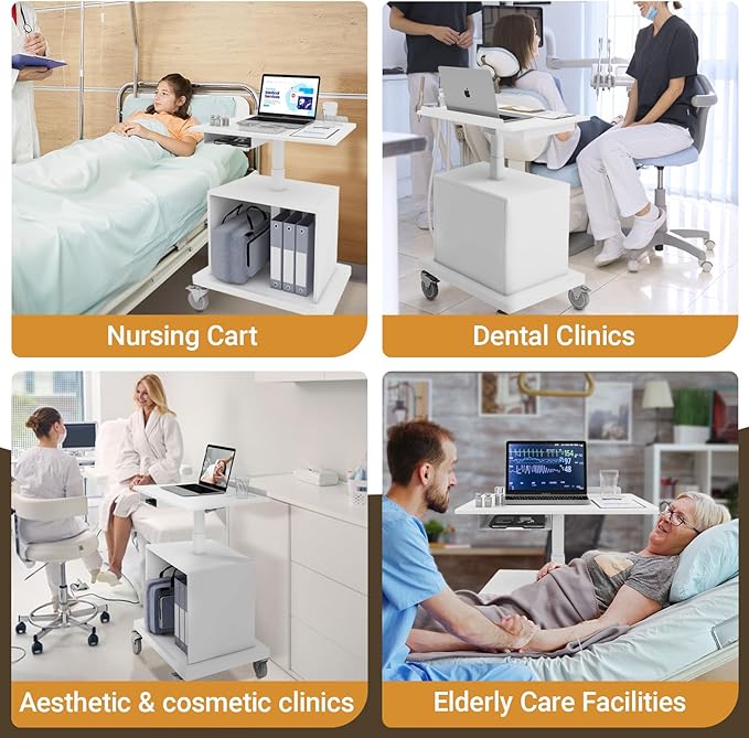 Natwind Mobile Workstation, Rolling Laptop Cart with Large Surface & Pneumatic Height Adjustable Design, for Medical Hospital Clinics, Office Presentation, Teachers Podium, with Drawer & Open Cabinet