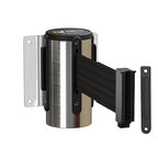 Montour Line WM115 Wall Mounted Retractable Belt Barrier with Standard Belt End, Fixed Mount, Polished Stainless Steel Casing (11 ft Black Belt)