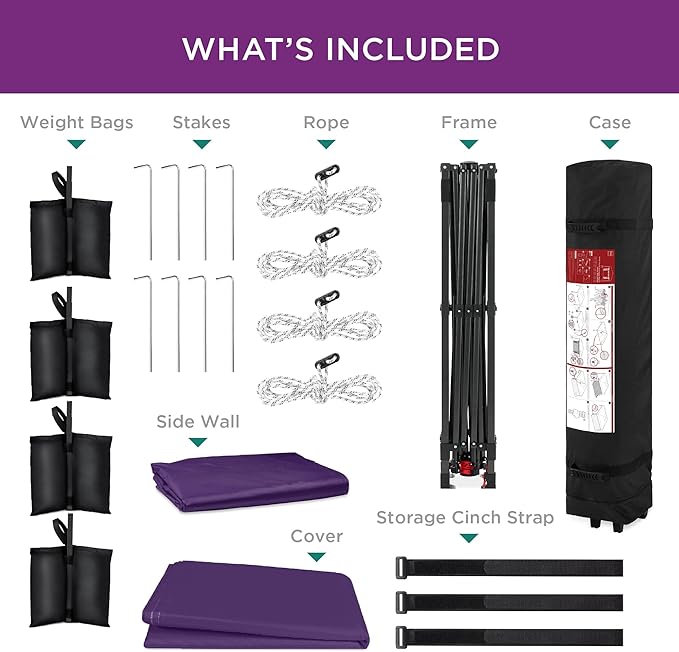Best Choice Products 10x10ft Easy Pop Up Canopy w/Side Wall, 10 Pockets, Portable Carrying Case, 1-Button Setup, 4 Weight Bags - Amethyst Purple