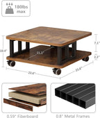 Mobile Printer Stand, 2-Tier Large Printer Shelf for Laser 3D Printer Office Machine with Storage, 23.6"x23.6" Wood Printer Cart Under Desk Rack with Wheels for Office Home Kitchen (Brown)