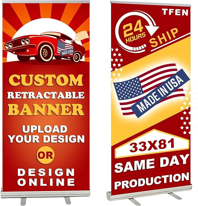 Custom Retractable Banner with Aluminum Silver Stand – Ready in 1 Day, Personalized Roll Up Banner, Full Color Pop Up Display Sign with Travel Bag for Events, Trade Shows, and Photo Booths,33" × 81"