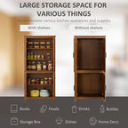 HOMCOM 64" Kitchen Pantry Cabinet, Freestanding Storage Cabinet with 4 Doors and 3 Adjustable Shelves for Dining Room, Oak