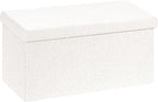 B FSOBEIIALEO Small Storage Ottoman Cube Sherpa Ottomans Foot Rest, Foldable Boucle Ottoman Bench, Faux Teddy Fur, Cream White 30"x15"x15"