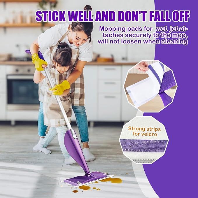 50 Pack Wet Jet Pads Compatible with Wet Jet Spray Mop, Wet Jet Refill for All Purpose Multi-Surface Hardwood Floor Cleaning, 4 Layers Thickened and Super Absorbent