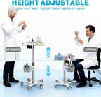 Medical Mobile Trolley Cart with Wheels - Height Adjustable Stainless Steel Dental Cart Rolling Desktop with 16.5"× 16.5" Large Tabletop for Dental Offices, Hospitals, Labs
