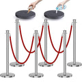 kaiyomi 6Pcs Stanchions with Red Velvet Ropes Set, 5 Feet Velvet Ropes and Posts Poles for Red Carpet Party Decoration and 360° Photo Booth (Silver)