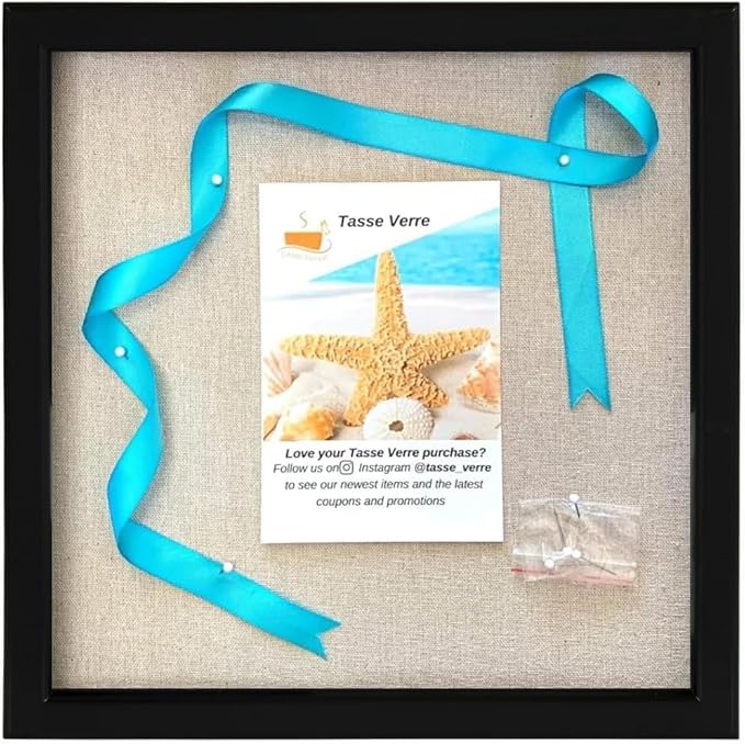 Tasse Verre 10x10 Black Display Shadow Box (2-Pack) Frame w/Linen Background and 16 Stick Pins - Ready to Hang Shadowbox Picture Frame - Box Display Baby Memorabilia Wedding