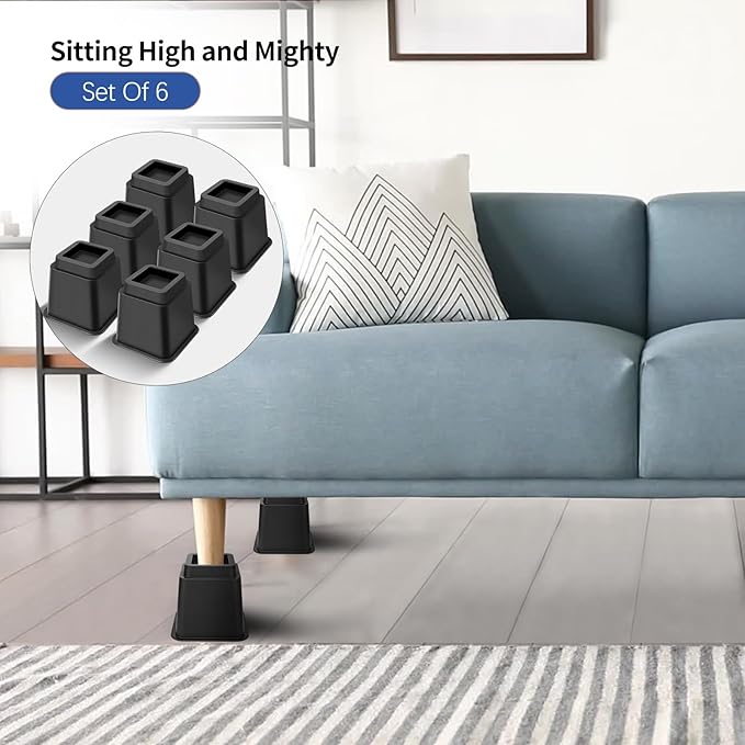Bed Riser/Furniture Lift Bed/Bed risers/Furniture Lifter/Table risers/Frame Risers Create Under Bed Storage Heavy Duty for Furniture Height Adjustment (Black 6 Pack, 5 Inch)