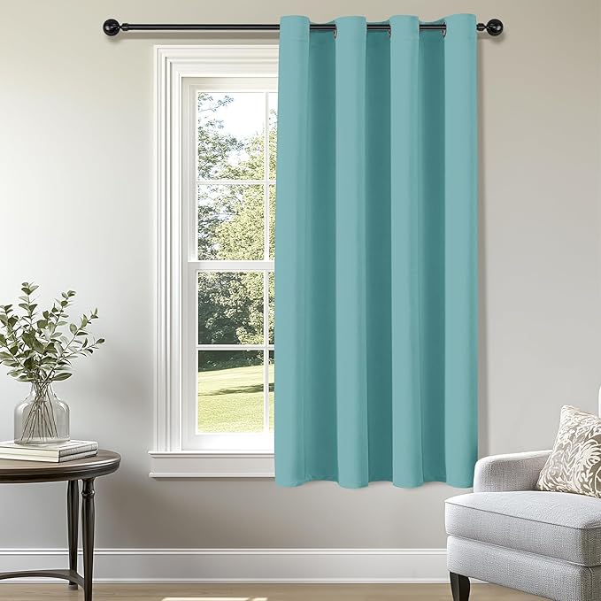 ChrisDowa Blackout Curtains 45 inches Long for Bedroom - Grommet Thermal Insulated Room Darkening Curtains for Living Room (1 Panel, Aqua, 52 x 45 Inch)