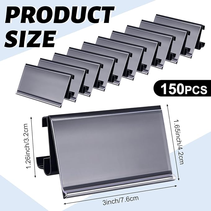 150 Pcs Wire Shelf Label Holders Plastic Wire Rack Clips 3 x 1.25 Inch Shelf Price Tags Compatible with Metro 1-1/4in Shelves for Shopping Mall Supermarket Store