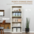 HOMCOM 63" 2-Door Kitchen Pantry, Freestanding Storage Cabinet with 5-Tier Shelving and 2 Adjustable Shelves for Dining Room, Antique White