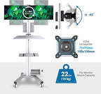 Yescom Mobile Computer Cart Rolling PC Stand Desk Workstation Dual Monitor Mount with Wheels Adjustable Keyboard Tray CPU Printer Holder for Hospital Clinic School Office Silver