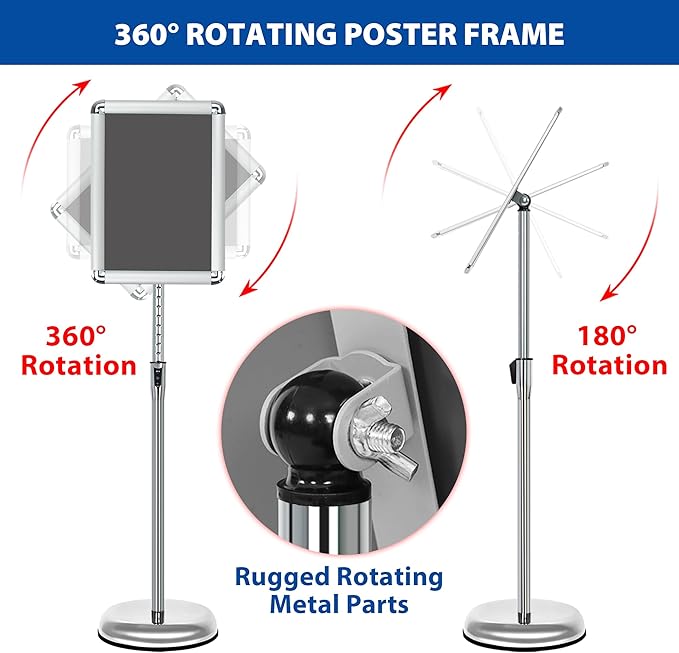 6-Packs Sign Holder Stand for Display 8.5x11 Inch - Adjustable Floor Standing Sign Holder - Pedestal Poster Stand with Vertical/Horizontal View, Indoor/Outdoor Business & Store Signage(Silver)