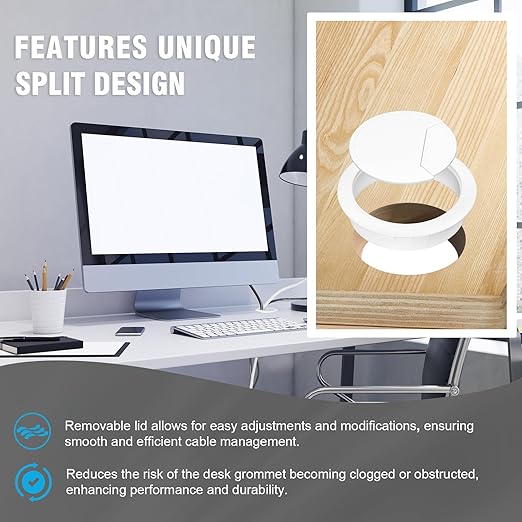 2-3/8" Spring Desk Grommet, JTemgle Plastic Cable Hole Cover Computer Table Cord Wire Organizer Caps Desktop Cord Management for Home Office TV Stands Tabletops - White, 5 Pcs