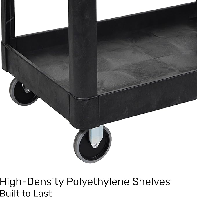 Tubstr Extra Large Two-Shelf Utility Cart with Wheels (2-Pack) | 500 lb. Capacity Rolling Utility & Tool Carts for Warehouses, Industrial Settings, Auto Garages, & More (Black, 45.5 x 24.5)