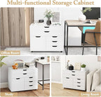 File Cabinet, White Filing Cabinet w/Universal Wheels, Wood Printer Stand w/Storage, Rolling File Cabinets for Home Office, Living Dining Room (White, 2 Large Drawers & 3 Small Drawers)