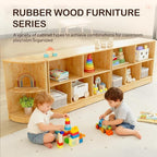 wingyz Montessori Bookshelf Rubber Soild Wood, 5-Section Wooden Storage Cabinet, 2 Shelf Bookcase Toy Storage Organizer, 35.4" L Montessori Shelf for Kids Rooms Classroom Nursery Daycare, Child-Safe