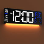 JALL 16" Large Digital Wall Mount Clock, Count Down Timer, Alarm, Big LED, RGB Color, DST, Temperature for Living Room Classroom Desk, Xmas, Birthday Gift for Senior Mom Dad (White Blue, 16 inches)