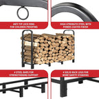 4FT Firewood Rack Outdoor with Cover, Heavy Duty Adjustable Firewood log Storage & Holder, Wood Pile Lumber Storage Rack Stacking Outside for Courtyard Patio.