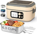 Cordless Heated Lunch Box for Men, 6.3 Cup 100W Electric Lunch Box Food Warmer with 24000mAh Battery for Self Heating, Including Cutlery, Insulated Bag and Divider for Women Adults (Grey+Beige)