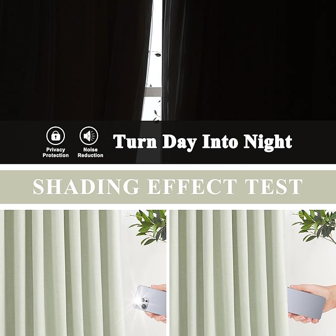 Vision Home Soft Green Pinch Pleated Full Blackout Curtains Linen Blended Room Darkening Curtain Panels 72 inch for Living Room Bedroom Thermal Insulated Pinch Pleat Drapes with Hooks 40" Wx72 Lx2