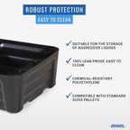 Denios Spill Containment Tray- 5.2 Gallon Spill Tray Capacity -Without Grate- 15.8""X15.8""X7.1 in (Extra Small), Black