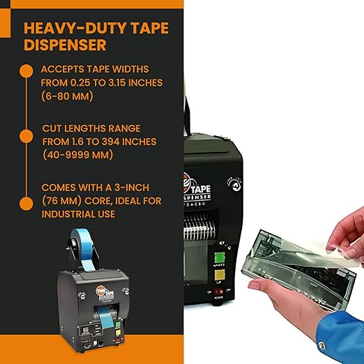 START International TDA080 Electric Heavy Duty Tape Dispenser – Pressure Sensitive Tape Cutting Machine Dispenses & Cuts Tape from 0.25" to 3.15" Wide - Adjustable Cut Lengths, Metal Build
