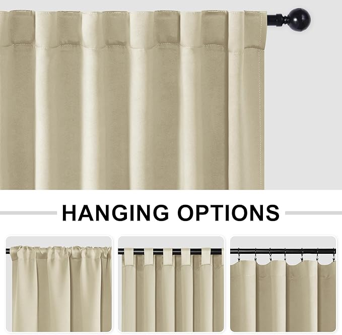 Hiasan Room Divider Curtains Patio Sliding Door Blackout Curtain Privacy Room Thermal Insulated Noise Reduction Panel with Back Tab & Rod Pocket for Bedroom Partition(80 x 84 Inches, Light Beige)