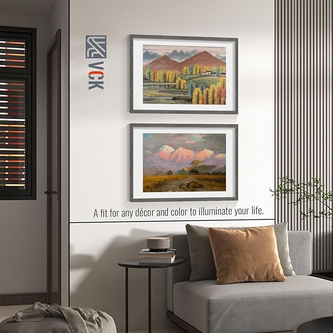VCK 20x30 Poster Frame 2 Pack - Grey, High-End Wood Picture Frames with Polished Plexiglass, Display 16x24 Photo with Mat or 20x30 without Mat, Art Gallery-Quality, Wall Hanging, Grey