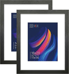 VCK 16x20 Picture Frame Set of 2 Display Pictures 11x14 with Mat or 16x20 Without Mat, Wall Gallery Poster Frames,Horizontal and Vertical Formats Black