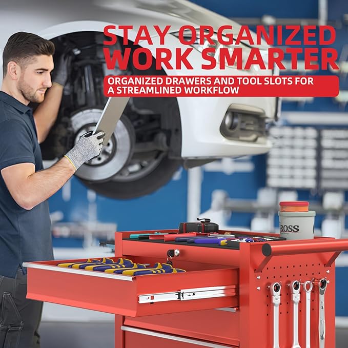 5-Drawers Garage Tool Chest, Large Capacity Tool Cabinet Heavy Duty Mechanic Rolling Tool Box Metal Locking Tool Cart with Drawers and Wheels for Storage