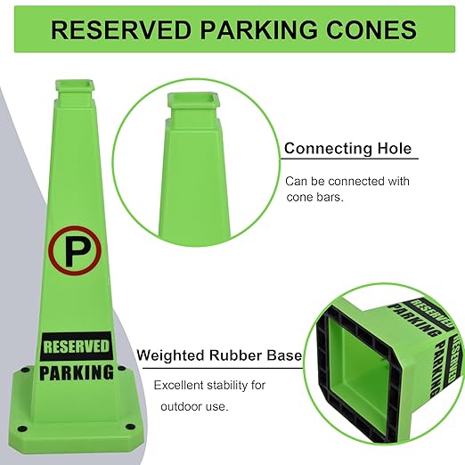 OrangeStar 6-Pack 28" Reserved Parking Cones, Large 4-Sided Message Safety Traffic Cones with Heavy Rubber Base for Indoor Outdoor Use, Parking Lot Control, Driveway Barriers