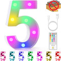 mooncow Rechargeable Light Up Letters,Colorful Marquee Letters with Remote,Gift Wrap Gifts,Bedroom Home Bar Party Decor (5)