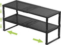 Expandable Adjustable Stackable Kitchen Organizer, Spice Rack,Metal Pantry Storage Shelves Racks,Counter Shelf for Cabinets, Countertop, Cupboard (2 Packs/Large/Black)