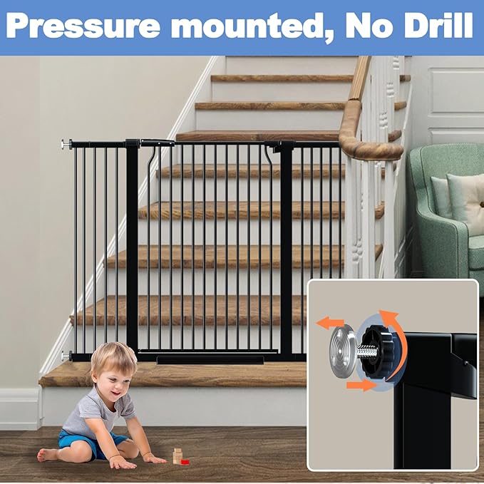 72.2"-76.7" Extra Wide Baby Gate, 40.5" Tall Dog Gate Indoor,Walk Through Pet Gates for Doorways Kitchen No Drilling Auto Close Pressure Mounted Safety Child Toddler Gate, Black