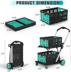 Collapsible Shopping Cart, Foldable Shopping Cart with 2 Storage Crates, 350 LBS Capacity 2-Tier Multi Use Heavy Duty Adjustable Grocery Carts for Supermarket, Office and Outdoor