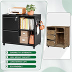 Mobile Lateral File Cabinet,2 Drawer Filing Cabinet with Lock fits A4/F4 or Letter Size for Home Office,Metal Rolling Printer Stand with Open Storage Adjustable Shelves(Black)